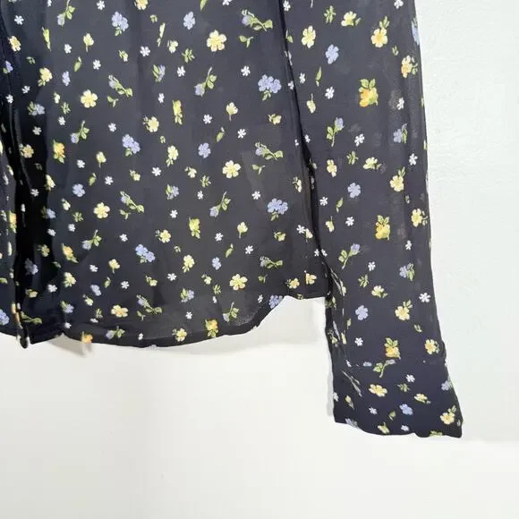 Reformation Violet Black Floral Semi Sheer Long Sleeve Button Up Blouse Small - Picture 6 of 15